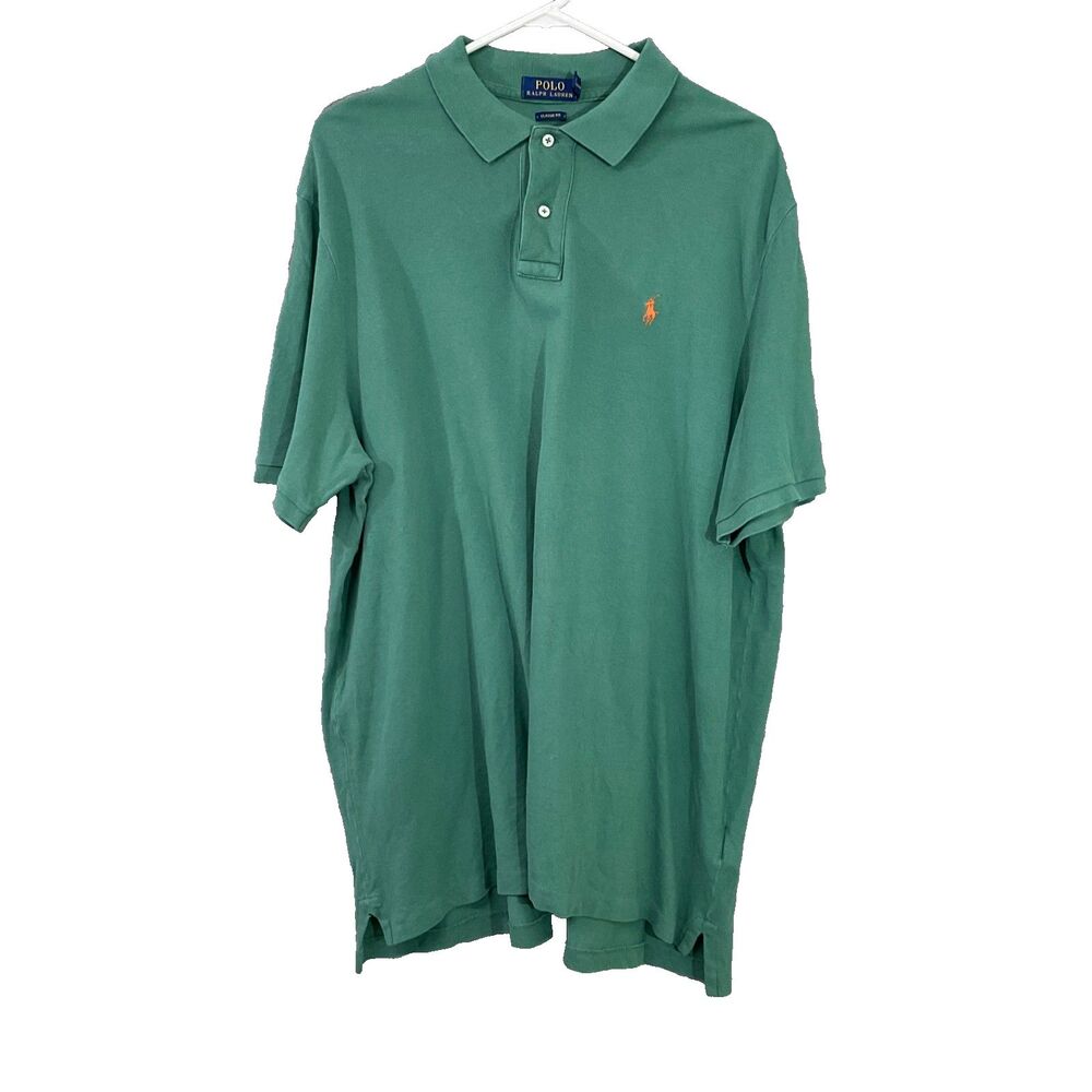 Polo Ralph Lauren Mens XL Green Polo Shirt  Orange Pony Logo Soft Cotton SS
